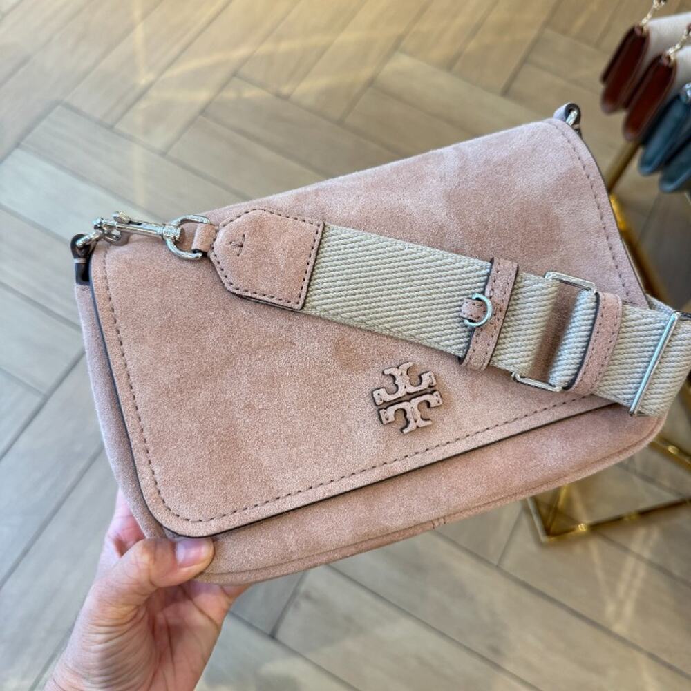 Tory Burch Thea Suede Flap Shoulder Bag 180450 MALVA $575